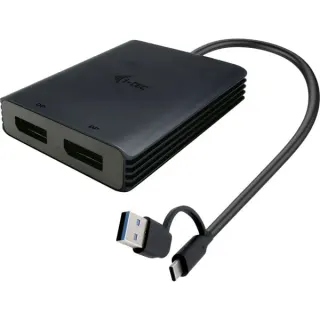 i-tec Video Adapter USB-A/USB-C > Dual DisplayPort 4K / 60Hz (schwarz, 27cm Kabel mit USB-A Adapter)