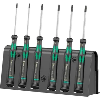 Wera 2067/6 Elektroniker Sechsrund BO Schraubendrehersatz + Rack (schwarz/grün, 6-teilig, Black Point Spitze)