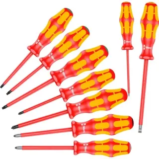 Wera 160 i/162 i/167 i/9 Schraubendrehersatz Kraftform Plus Serie 100, VDE (rot/gelb, 9-teilig, mit Lasertip)