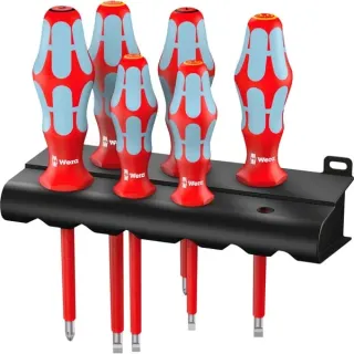 Wera 3165 i/6 Schraubendrehersatz, Edelstahl + Rack (rot/blau, 6-teilig, mit Lasertip)