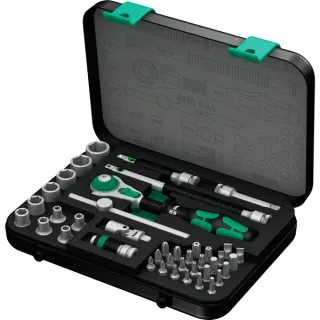 Wera 8100 SA 4 Zyklop Speed-Knarrensatz, zöllig, 1/4", Werkzeug-Set (schwarz/grün, 41-teilig, Speed-Knarre mit schwenkbarem Kopf)