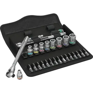 Wera 8100 SA 10 Zyklop Metal-Knarrensatz, zöllig, 1/4", Werkzeug-Set (schwarz/grün, 28-teilig, Vollmetallknarre mit Durchsteckvierkant)