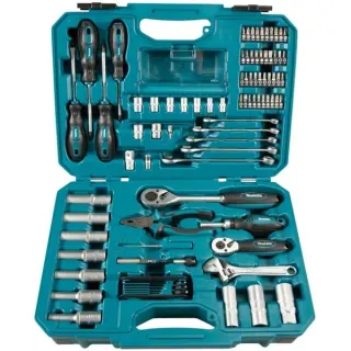 Makita Handwerkzeug-Set E-08458, 87-teilig (blau, mit 2 Umschaltknarren, 1/2", 1/4" und 3/8", Koffer)