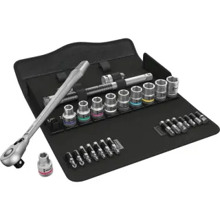 Wera 8100 SC 11 Zyklop Metal-Knarrensatz, zöllig, 1/2", Werkzeug-Set (schwarz/grün, 28-teilig, Vollmetall-Umschaltknarre)