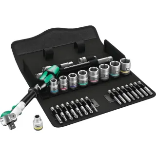 Wera 8100 SB 9 Zyklop Speed-Knarrensatz, zöllig, 3/8", Werkzeug-Set (schwarz/grün, 29-teilig, Speed-Knarre mit schwenkbarem Kopf)