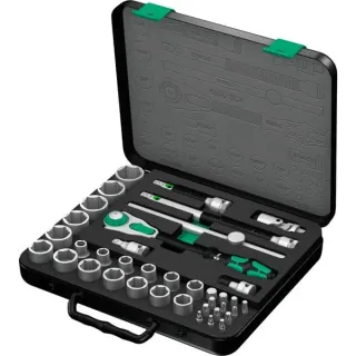 Wera 8100 SC 4 Zyklop Speed-Knarrensatz, zöllig, 1/2", Werkzeug-Set (schwarz/grün, 38-teilig, Speed-Knarre mit schwenkbarem Kopf)