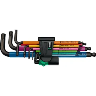 Wera 950/9 Hex-Plus Multicolour 1 Winkelschlüsselsatz, 9-teilig, Schraubendreher (mit Halteclip, BlackLaser-Oberfläche)