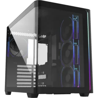 FSP M580 Plus, Tower-Gehäuse (schwarz, Tempered Glass)