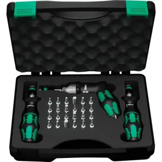 Wera 7445/46/47 Kraftform Drehmomentschraubendreher-Satz 2,5-55,0 in.lbs. (schwarz/grün, 27-teilig, mit Rapidaptor Schnellwechselfutter)