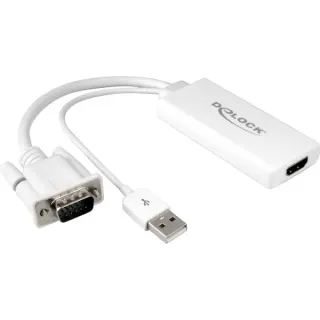 DeLOCK USB 2.0 Adapter, USB-A + VGA Stecker > HDMI Buchse (weiß, 25cm)