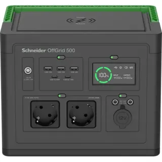 APC Schneider tragbare OffGrid Powerstation 500 (schwarz/grün, Lithium-Ionen Akku 517Wh, 2x 230V 500W, 3x USB-A, 2x USB-C PD)