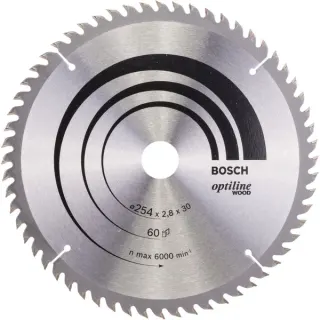 Bosch Professional Kreissägeblatt Optiline Wood, Ø 254mm, 60Z (Bohrung 30mm, für Kapp- & Gehrungssägen)
