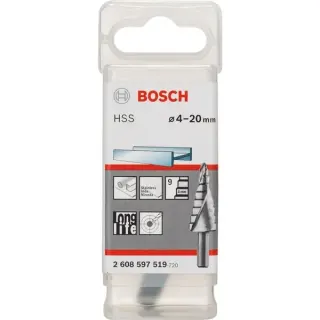 Bosch Professional HSS-Stufenbohrer, Ø 4mm - Ø 20mm (9 Stufen, mit Spiralnut)