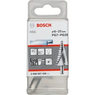 Bosch Professional HSS-Stufenbohrer, Ø 6mm - Ø 37mm, PG7 - PG29 (12 Stufen, mit Spiralnut)