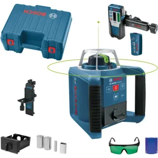 Bosch Professional Rotationslaser GRL 300 HVG Professional, mit Halterung (blau/schwarz, grüne Laserlinie, mit Laser-Empfänger LR 1, im Koffer)