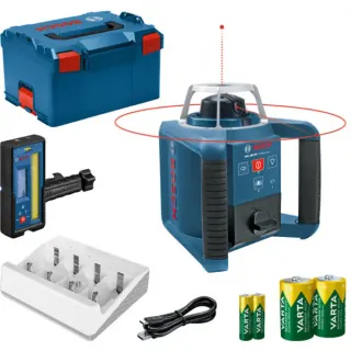 Bosch Professional Rotationslaser GRL 300 HV Professional (blau/schwarz, rote Laserlinie, mit Laser-Empfänger LR 45, VARTA Ladegerät + Akkus, in L-BOXX)