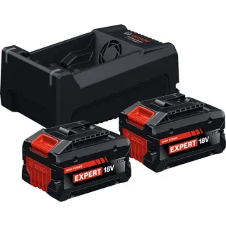 Bosch Professional EXPERT Starter-Set 2x EXBA 18V-55 + Dual-Voltage-Ladegerät GAL 12V/18V-80 (schwarz, 2x Li-Ionen Akku 5,5Ah, AMPShare Alliance)