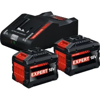 Bosch Professional EXPERT Starter-Set 18V, 2x EXBA 18V-150 + Ladegerät EXAL18V-160 (schwarz, 2x Li-Ionen Akku 15Ah, AMPShare Alliance)