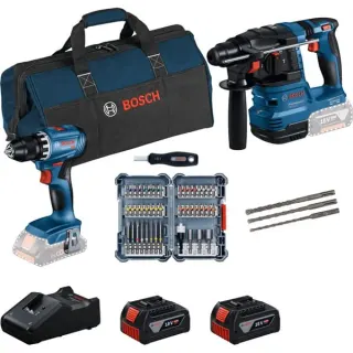 Bosch Professional 18V Profi-Set Bohrhammer GBH 18V-22 + Bohrschrauber GSR 18V-45 (blau/schwarz, 2x Li-Ionen Akku 4,0Ah, Hammerbohrer- und Bit-Set, Werkzeugtasche)