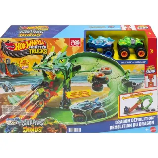 Hot Wheels Monster Trucks Sharks vs. Dinos Drachenzerstörungs-Spielset, Rennbahn