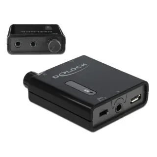 DeLOCK Tragbarer Stereo Kopfhörer-Verstärker mit zwei Ausgängen und Bass-Boost (schwarz)