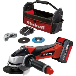 EINHELL Power X-Change Akku-Winkelschleifer TC-AG 18/115 Li Kit, 18Volt (rot/schwarz, Li-Ion-Akku 4,0Ah, Werkzeugtasche + Zubehör)