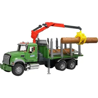 bruder 02824 MACK Granite Holztransport-LKW, Modellfahrzeug (grün, mit 3 Baumstämmen)