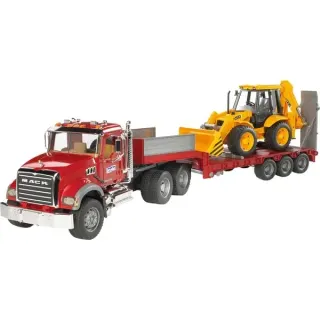 bruder 02813 MACK Granite Tieflader und JCB 4CX Baggerlader, Modellfahrzeug (rot)