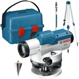 Bosch Professional Optisches Nivelliergerät GOL 26 D Professional, mit Baustativ (blau, Koffer, Maßeinheit 360 Grad)