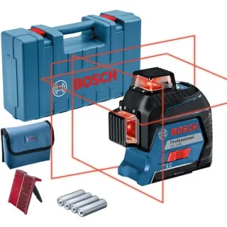 Bosch Professional Linienlaser GLL 3-80 Professional, Kreuzlinienlaser (blau/schwarz, Koffer, rote Laserlinien)