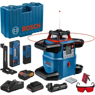 Bosch Professional Akku-Rotationslaser GRL 600 CHV Professional, 18Volt, mit Halterung (blau, Akku ProCORE18V 4,0Ah, Koffer, rote Laserlinie)