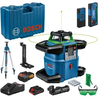 Bosch Professional Akku-Rotationslaser GRL 650 CVHG Professional, 18Volt, mit Baustativ (blau, Akku ProCORE18V 4,0Ah, Koffer, grüne Laserlinie)