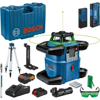 Bosch Professional Akku-Rotationslaser GRL 650 CVHG Professional, 18Volt, mit Baustativ (blau, Akku ProCORE18V 4,0Ah, Koffer, grüne Laserlinie)