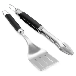 Weber Premium Grillbesteck, 2-teilig (edelstahl/schwarz, Wender und Grillzange)