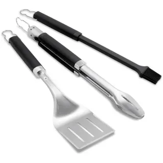 Weber Premium Grillbesteck, 3-teilig (edelstahl/schwarz, Wender, Grillzange und Pinsel)