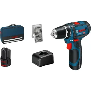 Bosch Professional Akku-Bohrschrauber GSR 12V-15 Professional, 12Volt (blau/schwarz, 2x Li-Ionen Akku 2,0Ah, 25 Bits)