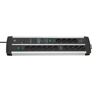 Brennenstuhl Premium-Protect-Line Steckdosenleiste 14-fach Duo (schwarz/silber, 3 Meter, 120.000A Überspannungsschutz, 2x USB)
