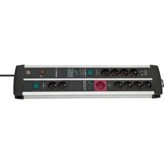 Brennenstuhl Premium-Protect-Line Steckdosenleiste 11-fach Duo (schwarz/silber, 3 Meter, 120.000A Überspannungsschutz, 1 Main- und 4 Follow-Steckdosen, 2x USB)