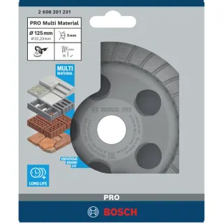 Bosch Professional PRO Multi Material Topfscheibe, Ø 125mm, Schleifscheibe (Bohrung 22,23mm, für Beton- und Winkelschleifer)