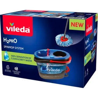 Vileda H2PrO Spin Mop Set, Bodenwischer (schwarz/rot, mit Zweitanksystem und Teleskopstiel)