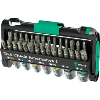 Wera Tool-Check Automotive 1, Bit-Satz (schwarz/grün, 38-teilig, inkl. 1/4" Bit-Ratsche)