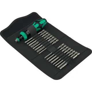 Wera Kraftform Kompakt 60 RA-R 1, Bit-Satz (schwarz/grün, 17-teilig, 1/4", mit Ratschenfunktion und Rapidaptor Schnellwechselfutter)