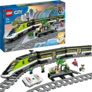 LEGO 60337 City Personen-Schnellzug, Konstruktionsspielzeug (Set mit ferngesteuertem Zug mit Scheinwerfern, 2 Wagen und 24 Schienen-Elementen)