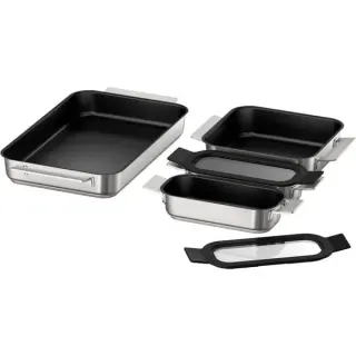 Bosch Home Pro Induction Flex Pfannen-Set HEZ9FF040, 4-teilig (edelstahl/schwarz, 1x groß, 1x medium, 2x klein mit Glasdeckel)