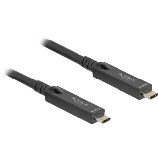 DeLOCK Aktives Optisches USB-C 8K Video + Daten + PD Kabel (schwarz, 15 Meter, PD 60 Watt)