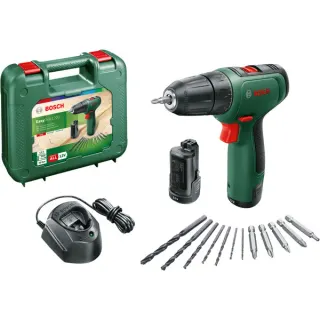 Bosch Heimwerken & Garten Akku-Bohrschrauber EasyDrill 1200 + Bit- und Bohrer-Set (grün/schwarz, 2x Li-Ionen Akku 1,5Ah, Koffer)