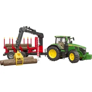 bruder 03154 John Deere 7R 350 m Rückeanhänger, Modellfahrzeug (grün/rot, Inkl. 4 Baumstämmen)