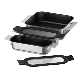 Bosch Home Pro Induction Flex Pfannen-Set HEZ9FF030, 3-teilig (edelstahl/schwarz, 1x medium, 2x klein mit Glasdeckel)