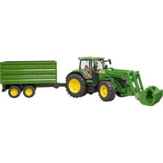 bruder 03155 John Deere 7R 350 mit Frontlader und Tandemachstransportanhänger, Modellfahrzeug (grün)