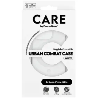 PanzerGlass Urban Combat Case, Handyhülle (transparent/weiß, iPhone 15 Pro, MagSafe)